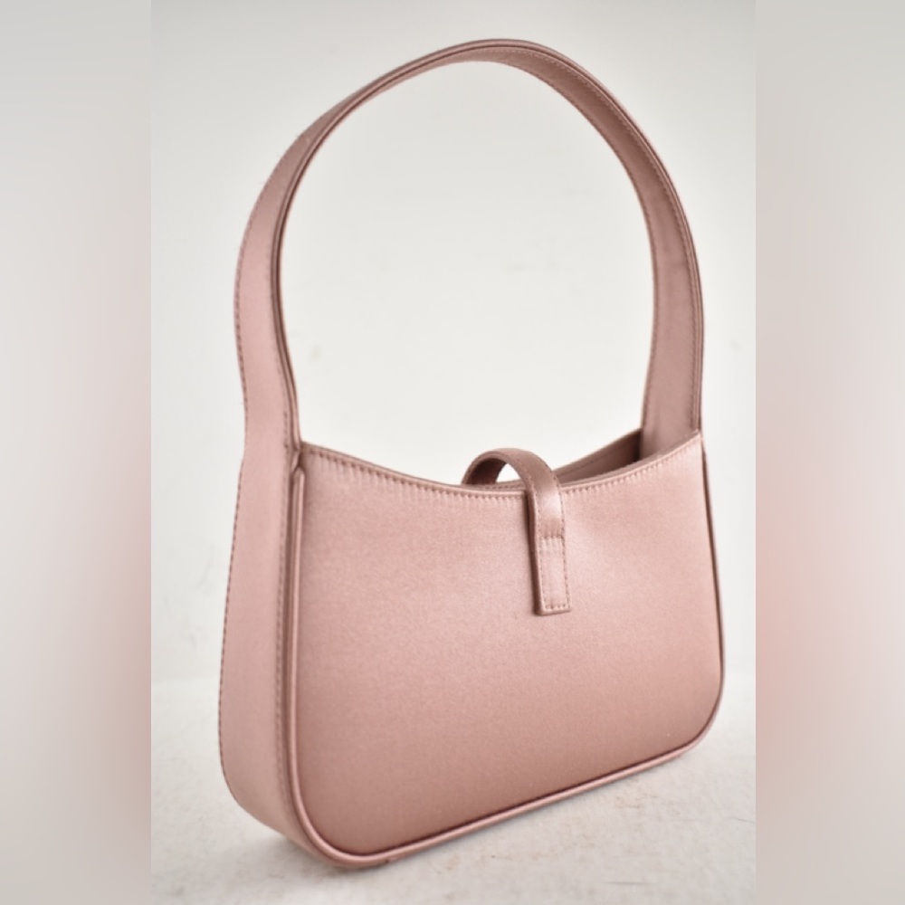 Saint Laurent Mini Le 5 A 7 Hobo Dragee Pink Satin Gold YSL Logo Top Handle Bag - Picture 11 of 16